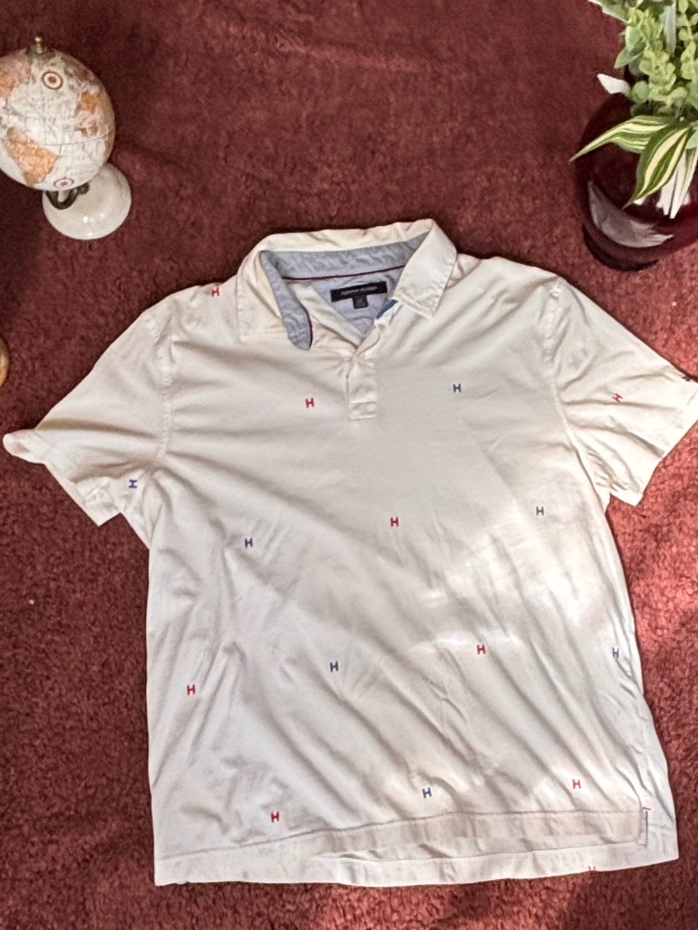 Tommy Hilfiger White Polo with Red & Blue Embroidered H Logos